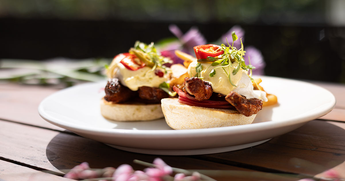 Gourmet breakfast sandwich served on Union Square in San Francisco photo.
