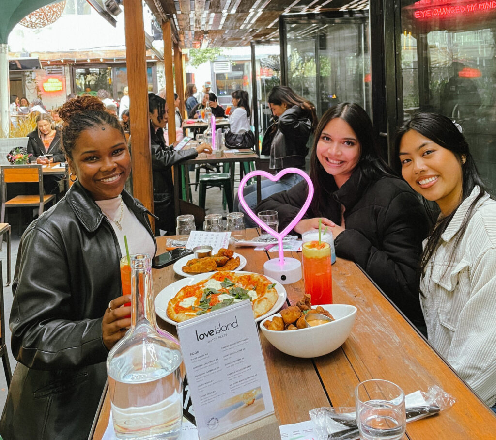 Love Island watch party group at Union Square San Francisco watch party.